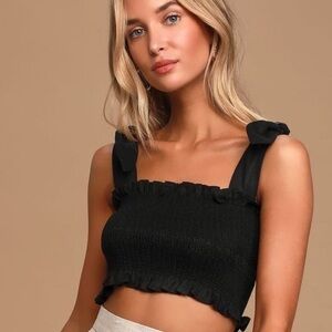 Revolve Capulet Mckenna Black Smocked Shoulder Tie Crop Top Size Small